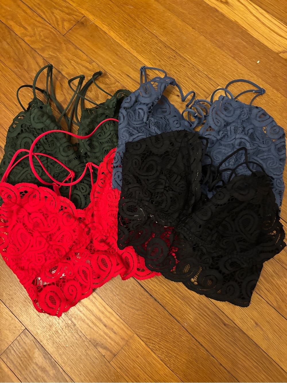 Victoria Secret Lace Bralette Pack — Red, Black, Navy, Green
